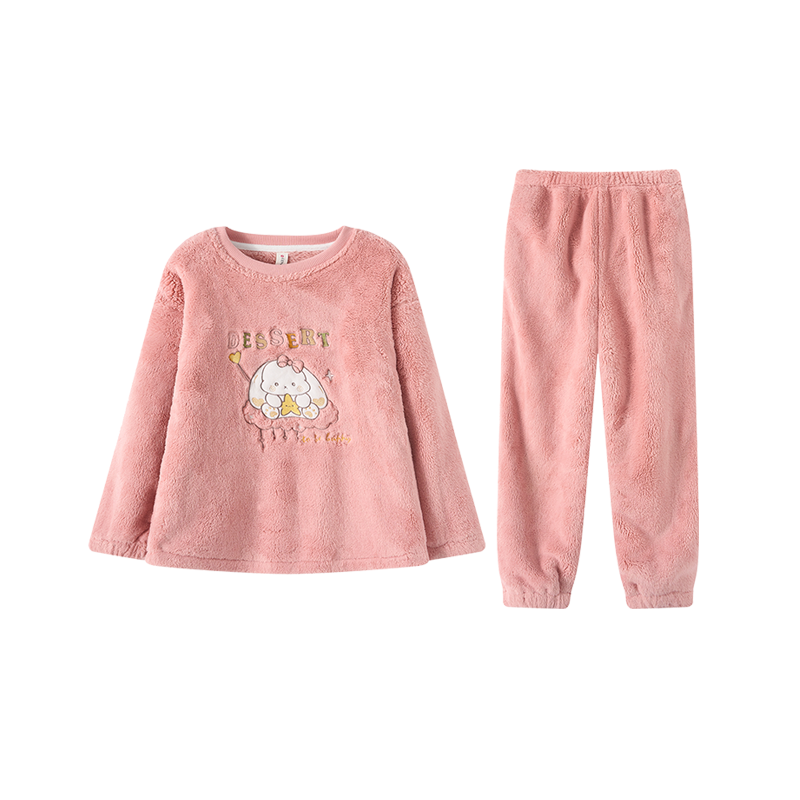 Fenteng Children's Pajamas for Girls, Warm Long Plush Cartoon Thickened Loungewear Q9FX257940232