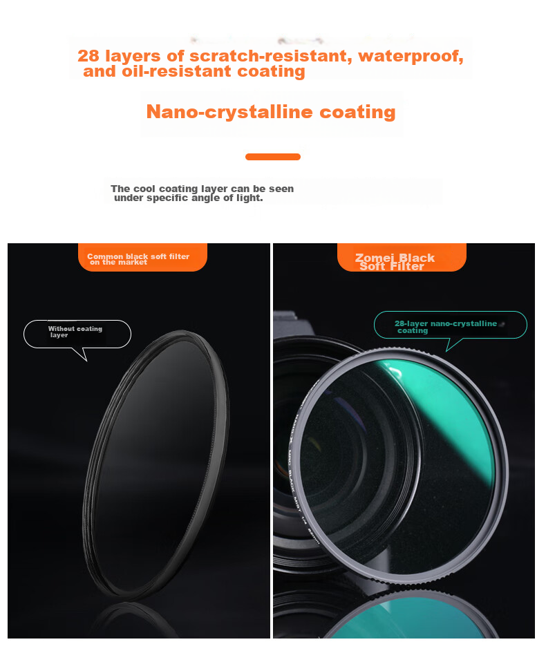 Zhuoer Hui Series Black Soft Filter, Quarter Size 49mm, Soft Focus Lens, 28-Layer Coated Anti-Scratch, Suitable for Canon Sony DSLR Cameras, Waterproof Anti-Scratch Ultra-Clear Portrait Soft Light Filter 7