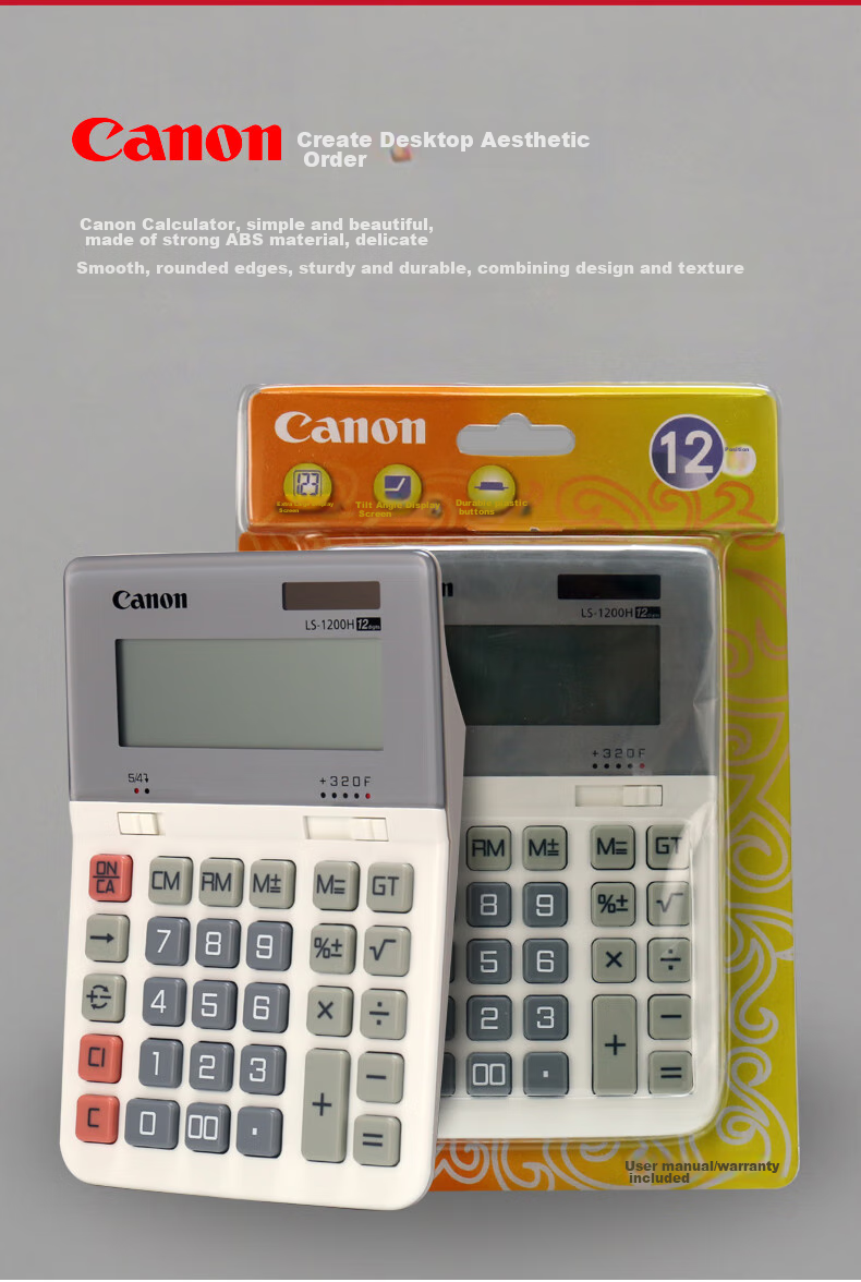 Canon WS-1200H, 12-Digit Large Business Office Calculator, Dual Power Supply, Wide Screen, Desktop Classic Calculator 9