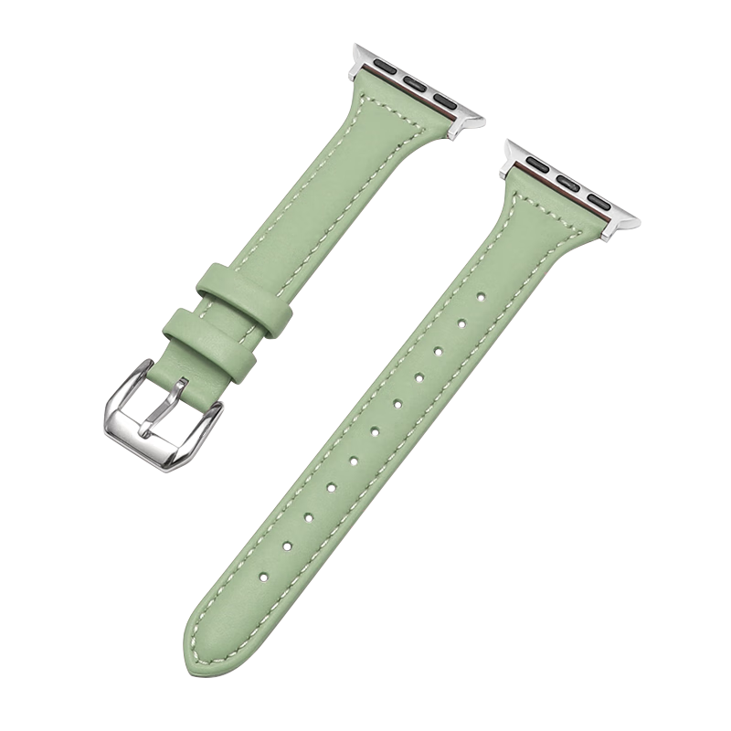 MSSM Women's Slim Waist Genuine Leather Apple Watch Band for IWatch Ultra 3/S11/10/9/8/Se 3, Matcha Green, 38/40/41/42