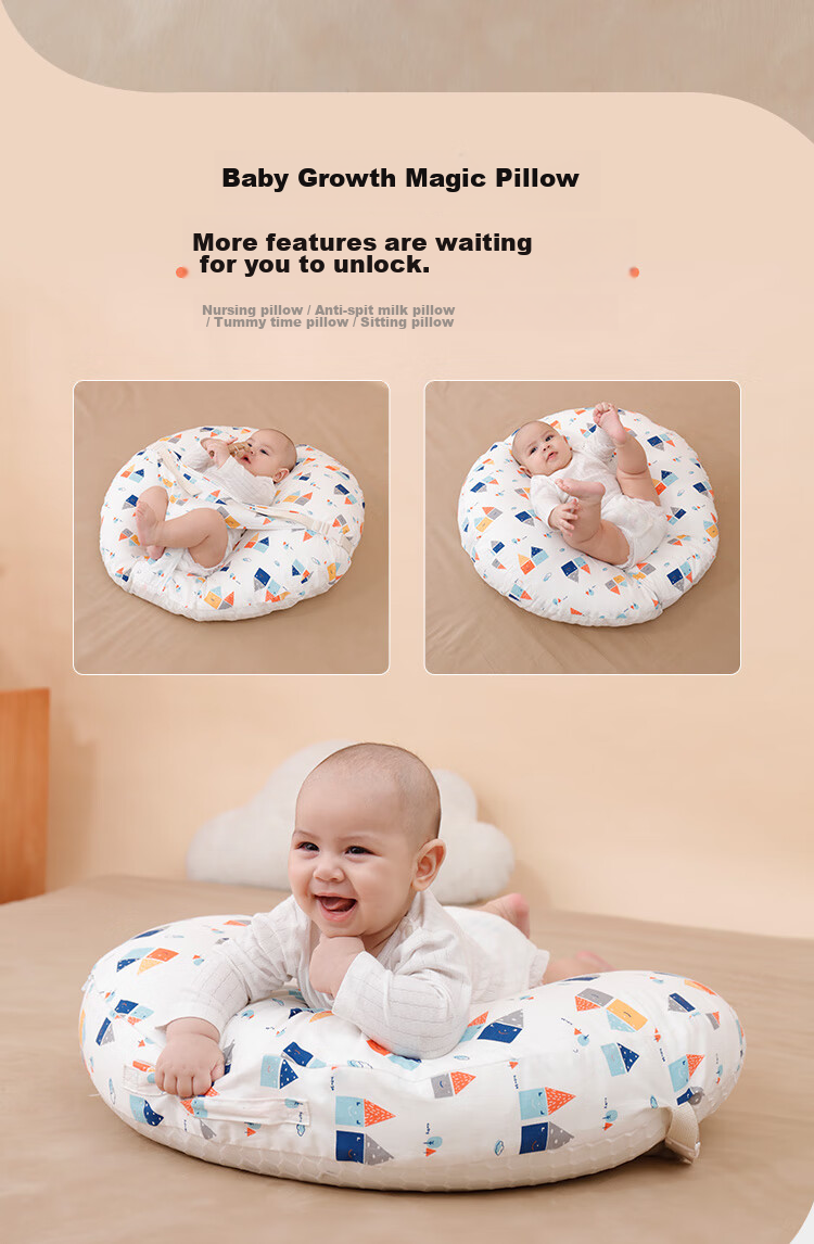 Xiqinbao Baby Anti-Reflux Inclined Pillow, Comforting Pillow, Newborn Nursing Pillow, 0-1 Year Old, Removable Inner Liner (Happy Home) 5
