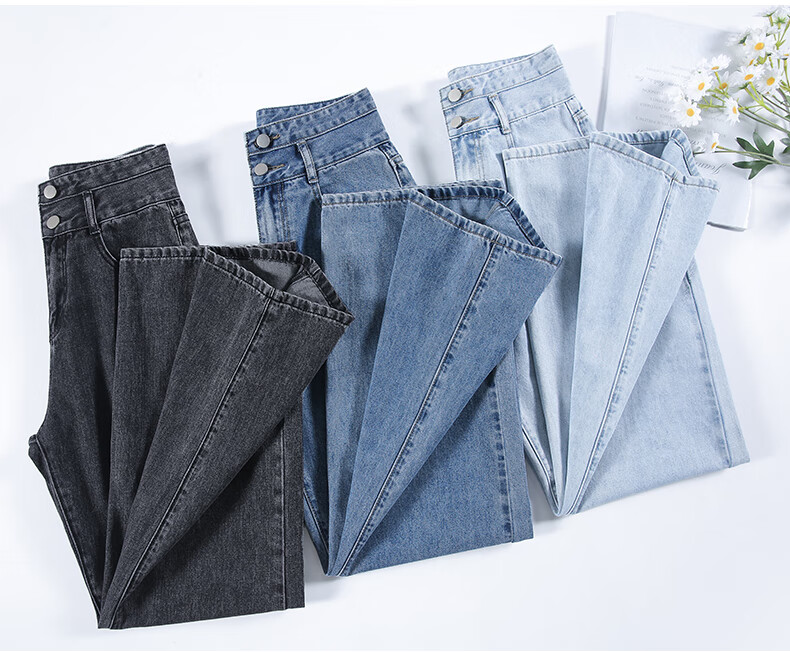 Jeanswest Women's High-Waisted Slimming Straight-Leg Wide-Leg Jeans with Design Flair, Summer Style, Light Blue, Size L 30