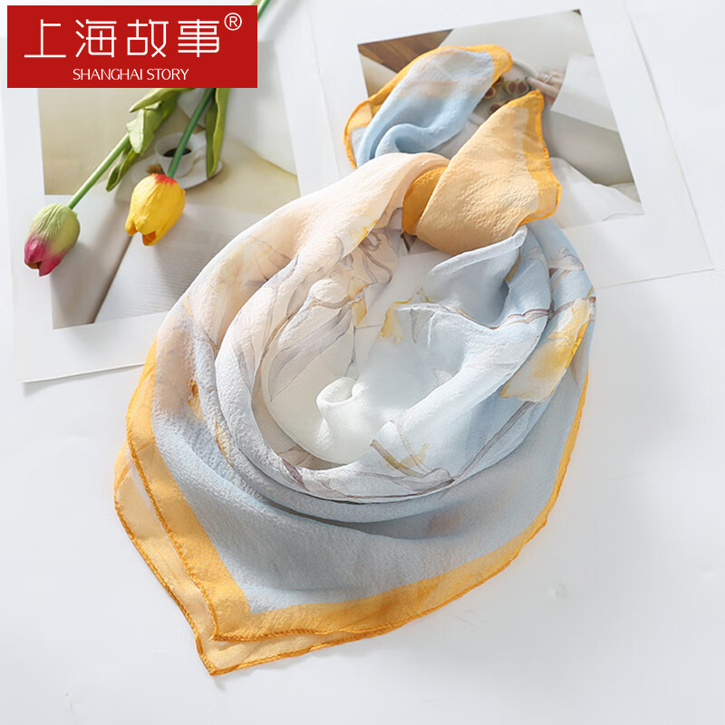 Shanghaigushi Silk Scarf for Women, Chiffon Shawl, Small Square Scarf, 100% Mulberry Silk Scarf, Gift Box, Present for Mom, National Day Gift