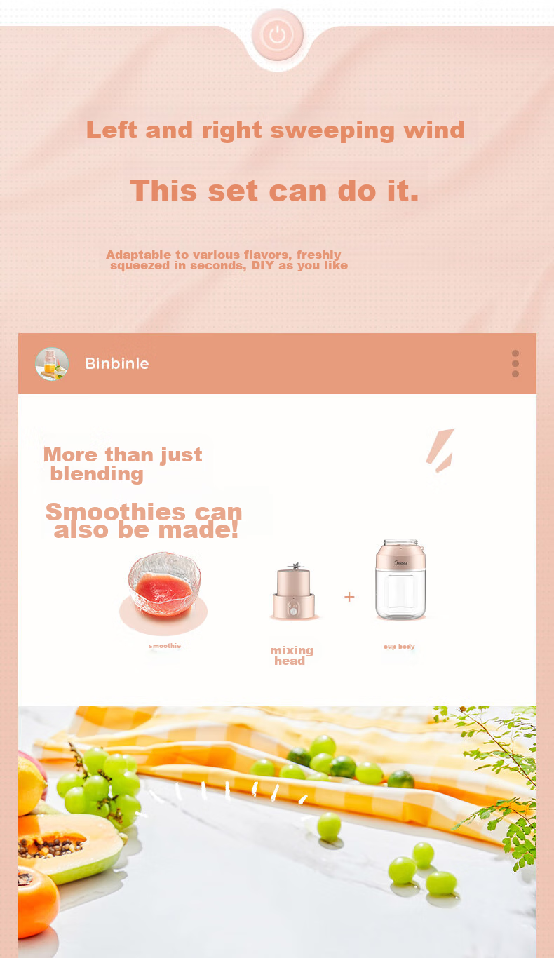 Midea Juicer Cup, Portable Home Juicing Machine, Orange Juice Maker, Food Processor, Blender Cup, Wireless Charging Juice Maker, Outdoor Portable Juice Cup MJ-LZ106 5