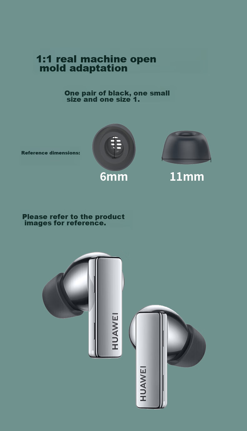 Masentek ES21 Earphone Tips, Compatible with Huawei Freebuds Pro Bluetooth Earphones 2/3/4/7i HUAWEI Replacement Silicone Tips, Non-Slip And Anti-Drop, Small Black, 1 Pair 3