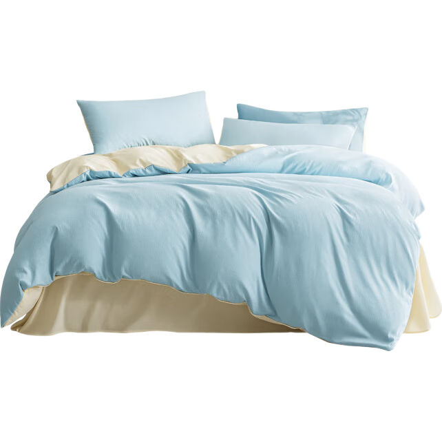 JD Original Fresh Bamboo Fiber Four-Piece Bedding Set, Class A Jacquard Bed Sheet And Duvet Cover Set, for 1.8m Bed, Stream Blue