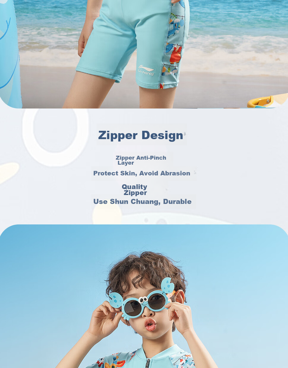 Li-Ning Children's Swimsuit, Boys' One-Piece Swimwear, Square-Leg Short-Sleeve Swimming Training Suit, 720 Blue, Size 160 6