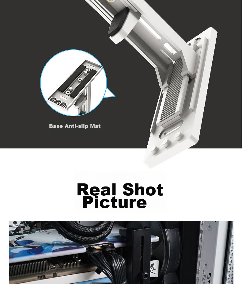 PowerTrain Graphics Card Bracket, White ABS Jack, Adjustable Height, Stable Rubber Pad, Non-Slip Base, Multifunctional, Supports 30 Series Graphics Cards, Tool-Free Installatio 5