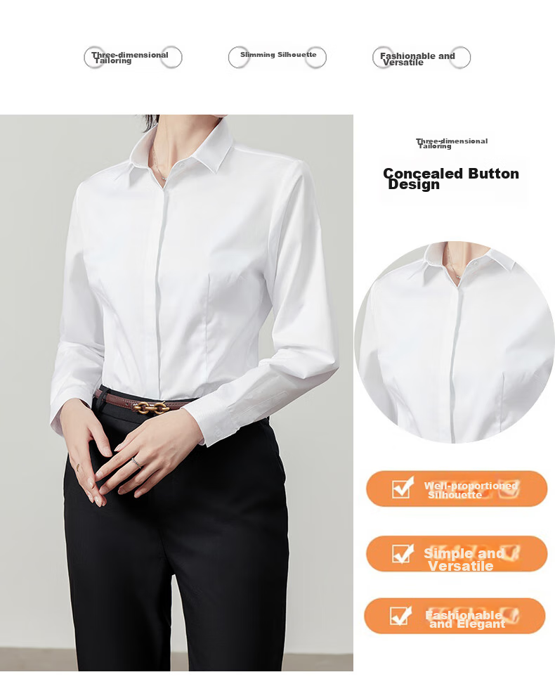 XUEXIMAN Long-Sleeve White Shirt, Slim Fit, Square Collar, Suitable for Spring And Autumn, Professional Attire, Formal Wear, Elegant Top, Work Uniform for Wome 4