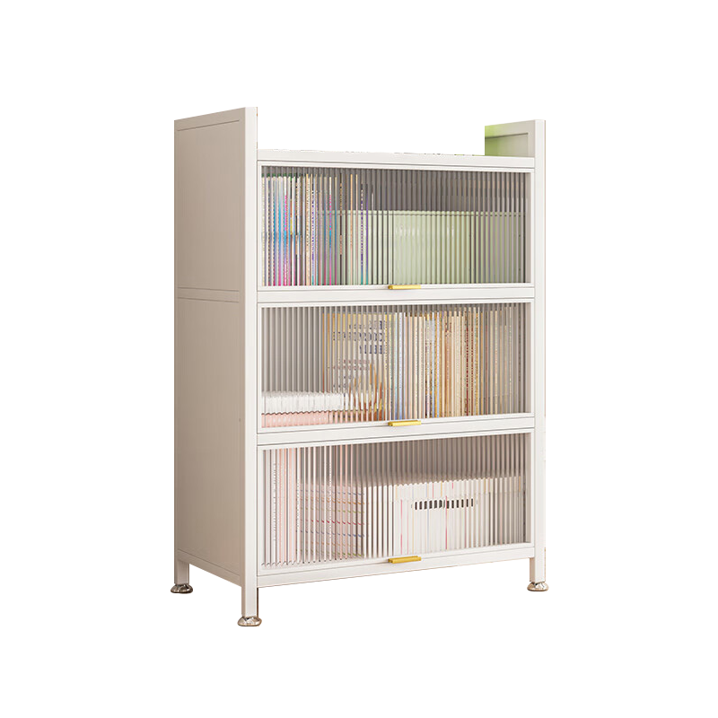 TANGJI Steel Bookshelf, Dustproof Floor-Standing Multi-Layer with Doors, Wrought Iron Bookcase, Storage Rack, Four-Tier, Length 90 Cm