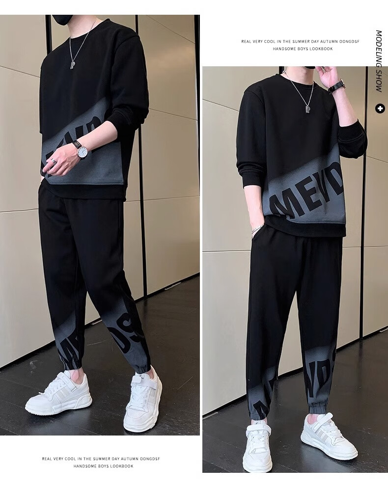 Dingfengbaoluo Casual Sports Set for Men, Spring And Summer Trendy Round Neck Sweatshirt, Versatile Men's Outfit HH0769 White 3XL 10