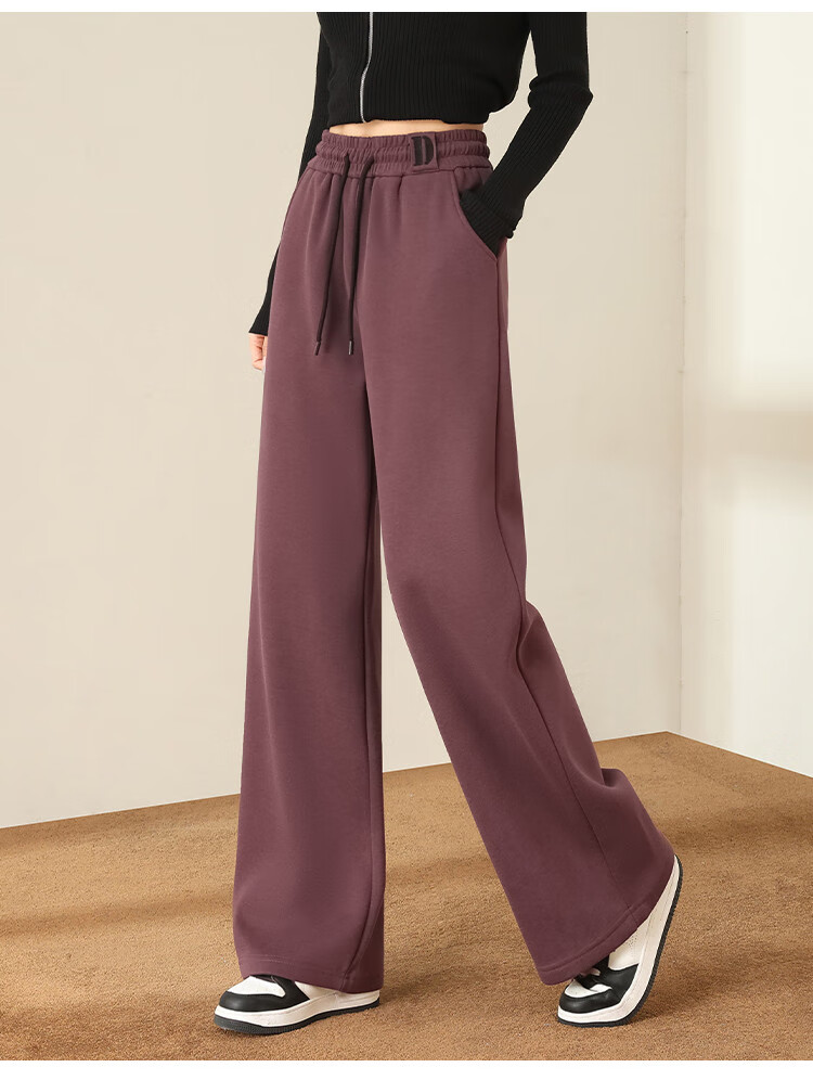 DME Fleece-Lined Thick Warm Slim-Fit Wide-Leg High-End Flattering Loose Elastic Waist Trousers, Black, XL 11
