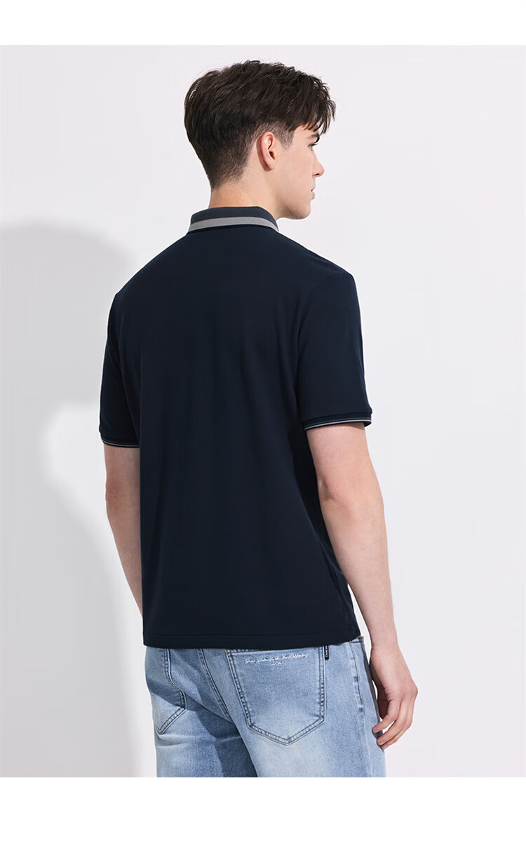 DANCING WOLVES [100% Pure Cotton] Summer Business Commute Breathable Men's Short-Sleeve Polo Shirt, 102 Navy Blue, Size 180 6