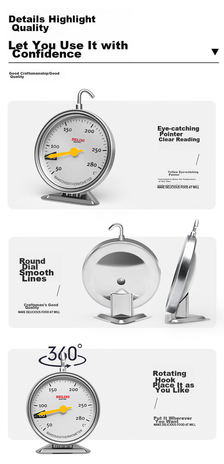 DELIXI ELECTRIC 304 Stainless Steel Oil Thermometer, 20-280°C, for Kitchen Baking And Deep Frying, Quick Temperature Measurement, No Battery Required 12