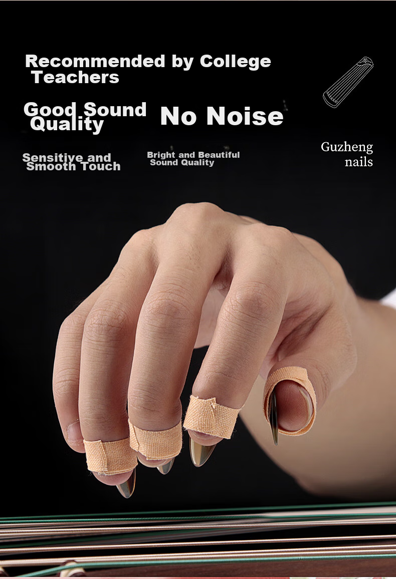 Maneryuepu Professional Ox Horn Guzheng Fingernails for Adults And Children, Tortoiseshell Color Grooved Style, Guzheng Accessories 4
