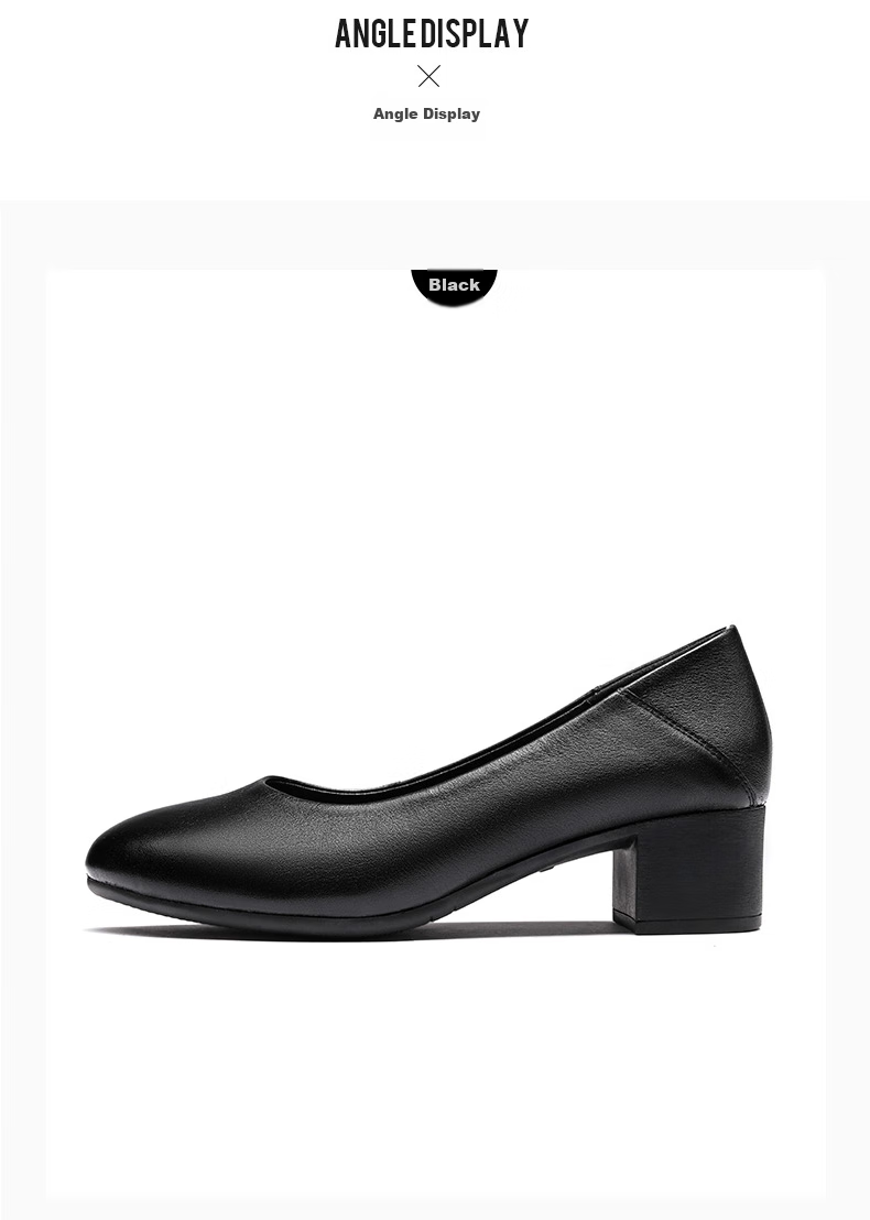 LAORENTOU Women's Shoes, Chunky High Heels, Work Shoes for Office, Shallow Round Toe Slip-On Pumps, Mom Shoes, LB12209, Black, Size 40 16