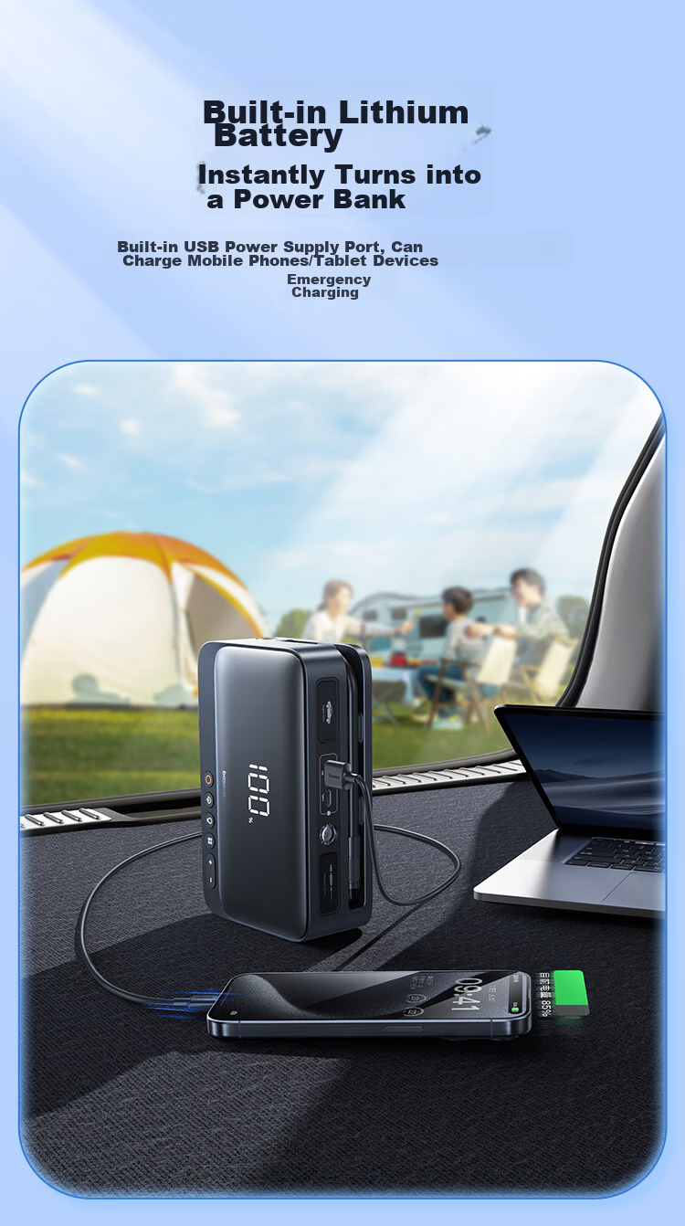 Baseus [National 3C Certified], Car Emergency Jump Starter Air Pump All-In Device, Portable Power Bank for Outdoor Use 12