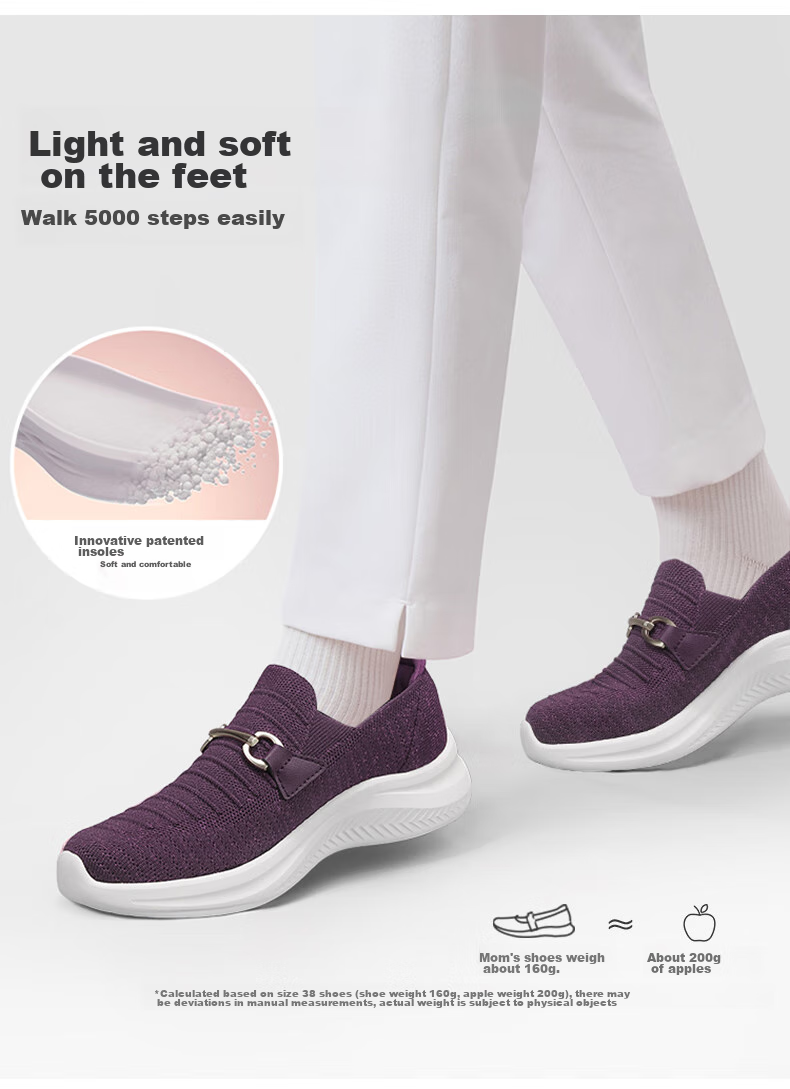 Zulijian Elderly Women's Shoes, Summer Slip-On Mom Shoes, Breathable Soft-Soled Walking Shoes, Casual Women's Shoes, 6040K Burgundy Purple, Size 39 10