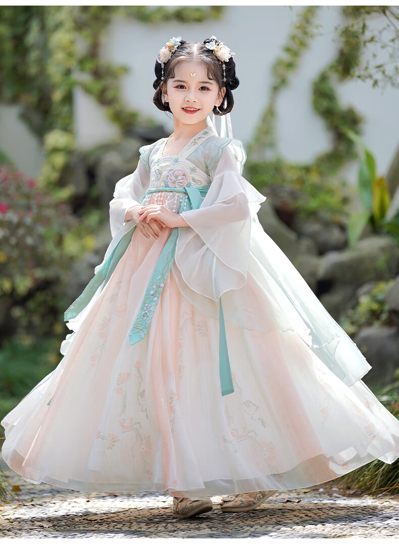 Anneyol Children's Day Hanfu Girls' Chinese-Style Dress, Children's Ancient Style Ru Skirt, Costume Dress, Green, Size 110 8