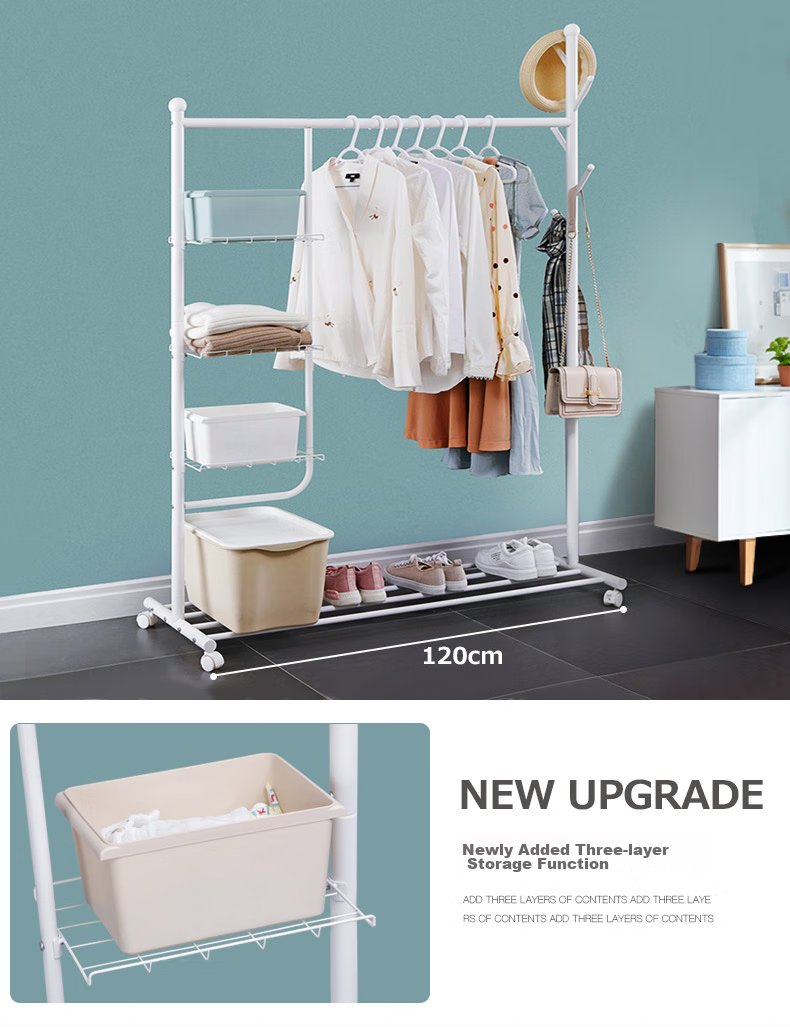 Yicainianhua Clothes Drying Rack, Floor-Standing Movable Hanger, Indoor Coat And Hat Stand, Balcony Clothesline, Drying Pole, 2166go 12