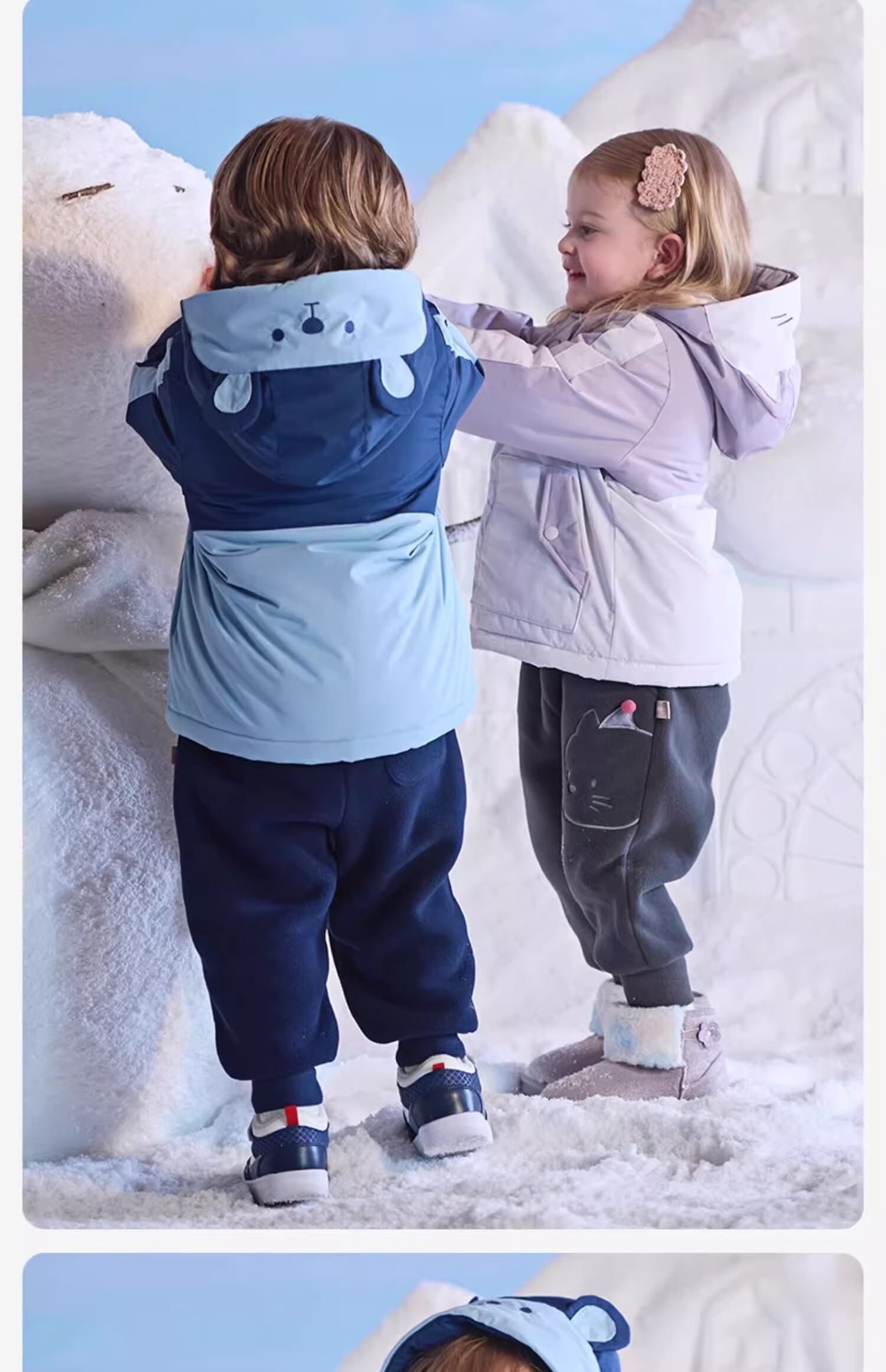 DAVE & BELLA Girls' Winter Cotton Padded Jacket, Boys' Baby Fleece-Lined Waterproof Breathable Hooded Coat 3