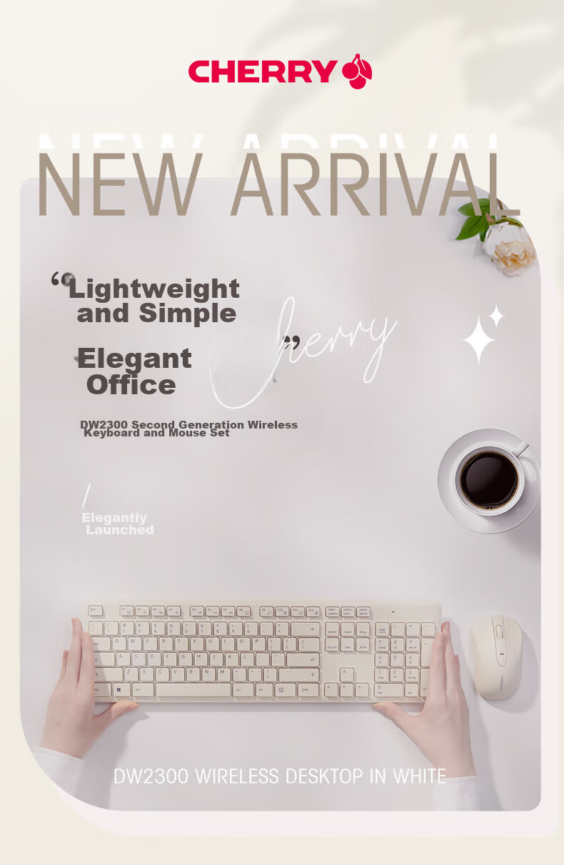 CHERRY DW2300 Wireless Keyboard And Mouse Combo Set, Business Office Home Laptop External Full-Size Quiet Portable Ergonomic Keyboard And Mouse, Vintage White 1