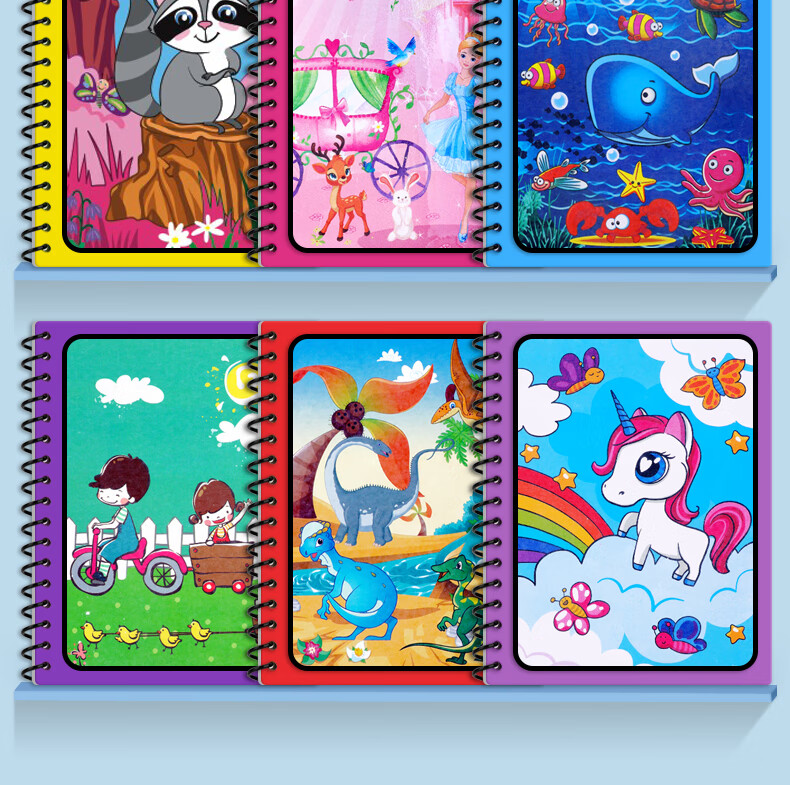 COOKSS Magic Water Drawing Book, Reusable Doodle Water Pen Book, Magic Coloring Dinosaur Toy for Boys And Girls, 6 Books 3