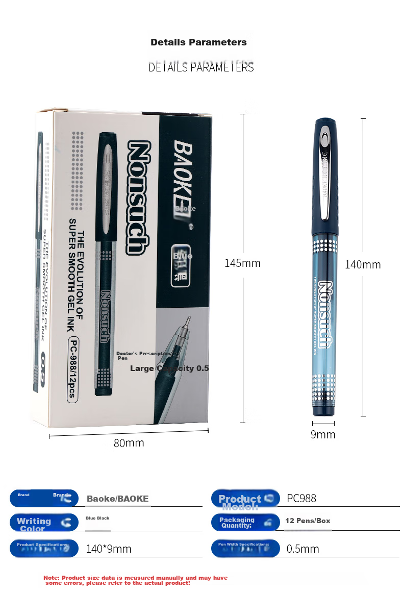 BAOKE PC988, 0.5mm Blue-Black Semi-Needle Tube Gel Pen, Large Capacity Ink Pen, Doctor Prescription Pen, Signing Pen, 12 Pens/box 7
