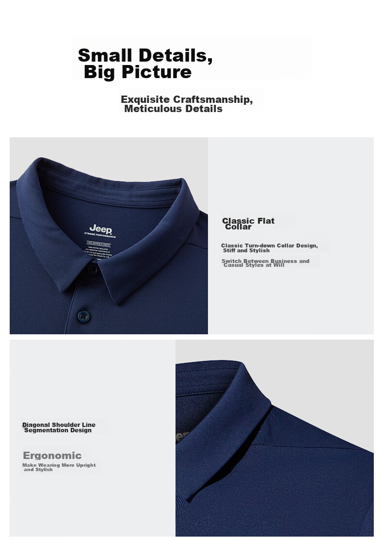 Jeep Quick-Dry Polo Shirt for Men, UPF40+ Sun Protection Short-Sleeve T-Shirt, Men's Outdoor Collared Quick-Dry Shirt, 9905 Navy Blue, 4XL 9