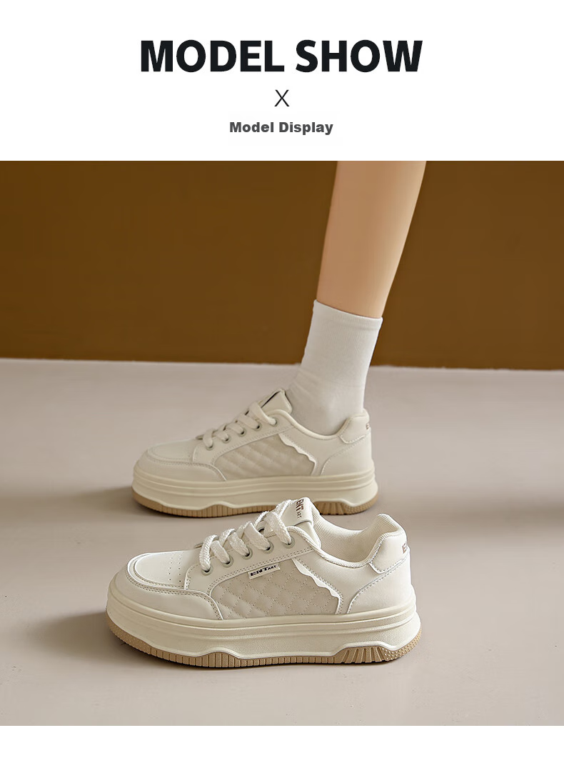 PLAYBOY Women's Shoes, Autumn White Sneakers, Classic Versatile Shoes, Simple Casual Shoes, Women's Skateboard Shoes, 1641 Beige, Size 37 9