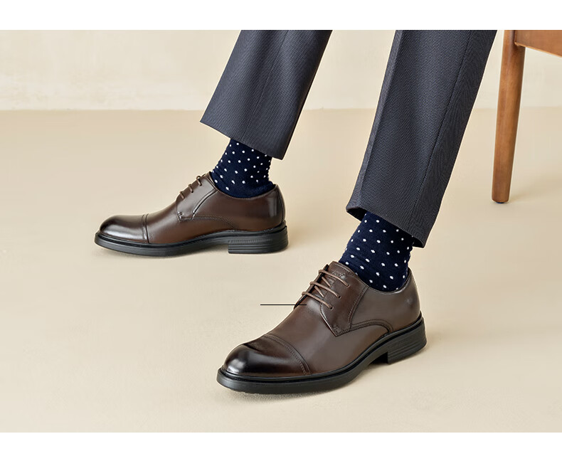 Aokang Comfortable Cowhide Breathable Business Formal Lace-up Durable Leather Shoes Brown Size 39 10