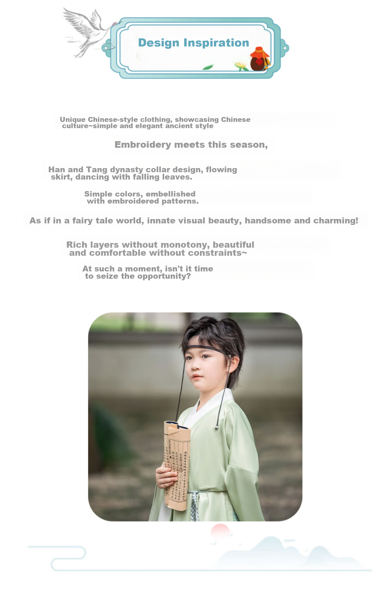 Luomeng Hanfu Boys' Chinese-Style Children's New Performance Costume, Qingshan Green Boys' Hanfu Set, Size 120 2