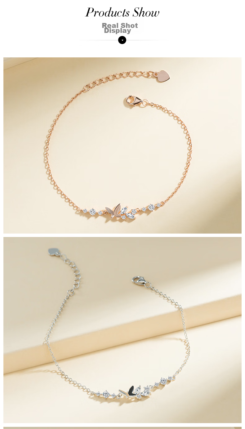 Grace Girl Butterfly Bracelet for Women, Rose Gold Niche Silver Jewelry, Simple And Practical Gemstone Birthday Gift for Girlfriend 8