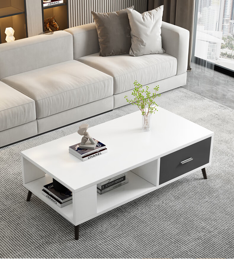 Yameile Coffee Table for Living Room, Modern And Simple Design, Suitable for Small Apartments, Double-Layer with Drawers, Thickened Solid Wood Core, Tea Table 11