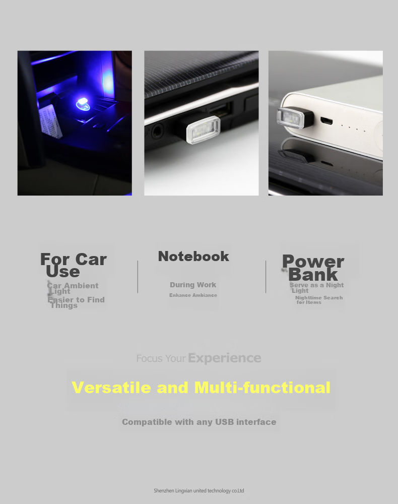 Dijialun Car Interior Ambient Light USB Car Decoration Atmosphere Lamp LED Notebook Car-Mounted No-Modification Accessory Small Night Light Blue Light 6
