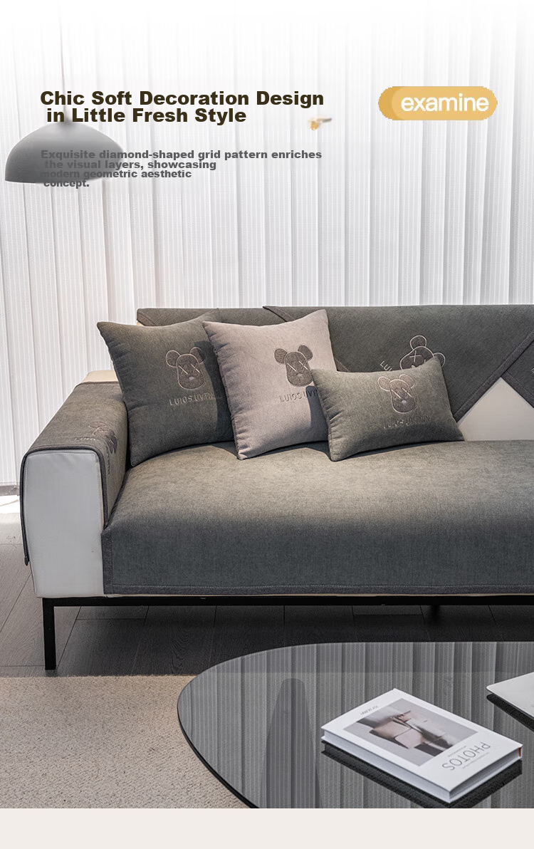 AVIVI High-End Sofa Cushion Cover, Chenille Non-Slip Leather Sofa Slipcover, Armrest Backrest Towel, 90*90 Evening Style 6