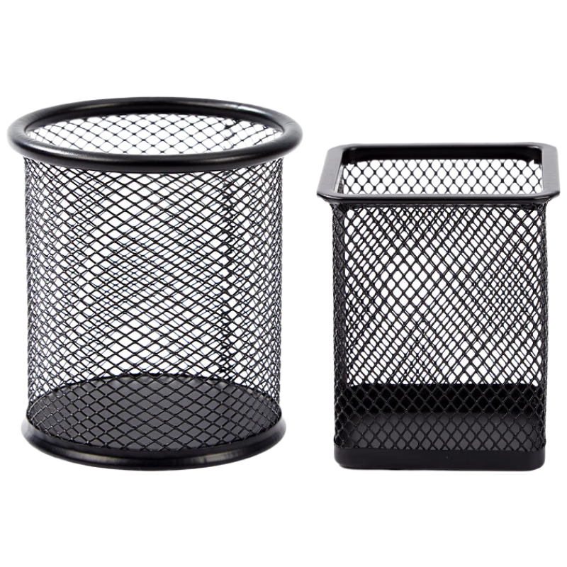 Sannianerban Metal Mesh Pen Holder, Student Desk Pen Holder, Creative And Stylish Multifunctional Pen Container, Desktop Storage Box, Office Supplies Decoration, Round Black