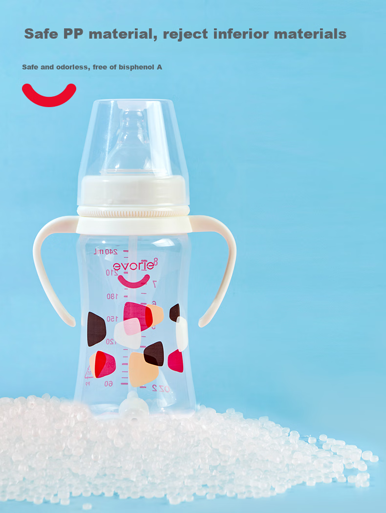 Evorie Wide-Mouth Straw Bottle with Handle, PP Material Baby Bottle 240ml (Random Color) 3