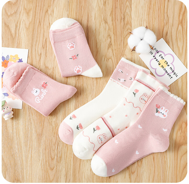LangSha Children's Socks for Girls, Spring Autumn Winter Mid-Calf Socks, Elastic Soft Comfortable Cotton Socks for Girls And Babies, 5 Pairs Pack 14