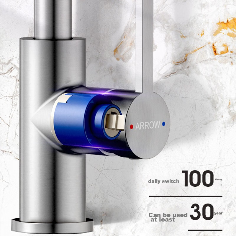 Смеситель ARROW AE45160SS для кухни, однорычажный, из нержавеющей стали SUS304, с поворотом на 360 градусов, хромированная поверхность, 2-й класс водоэффективности