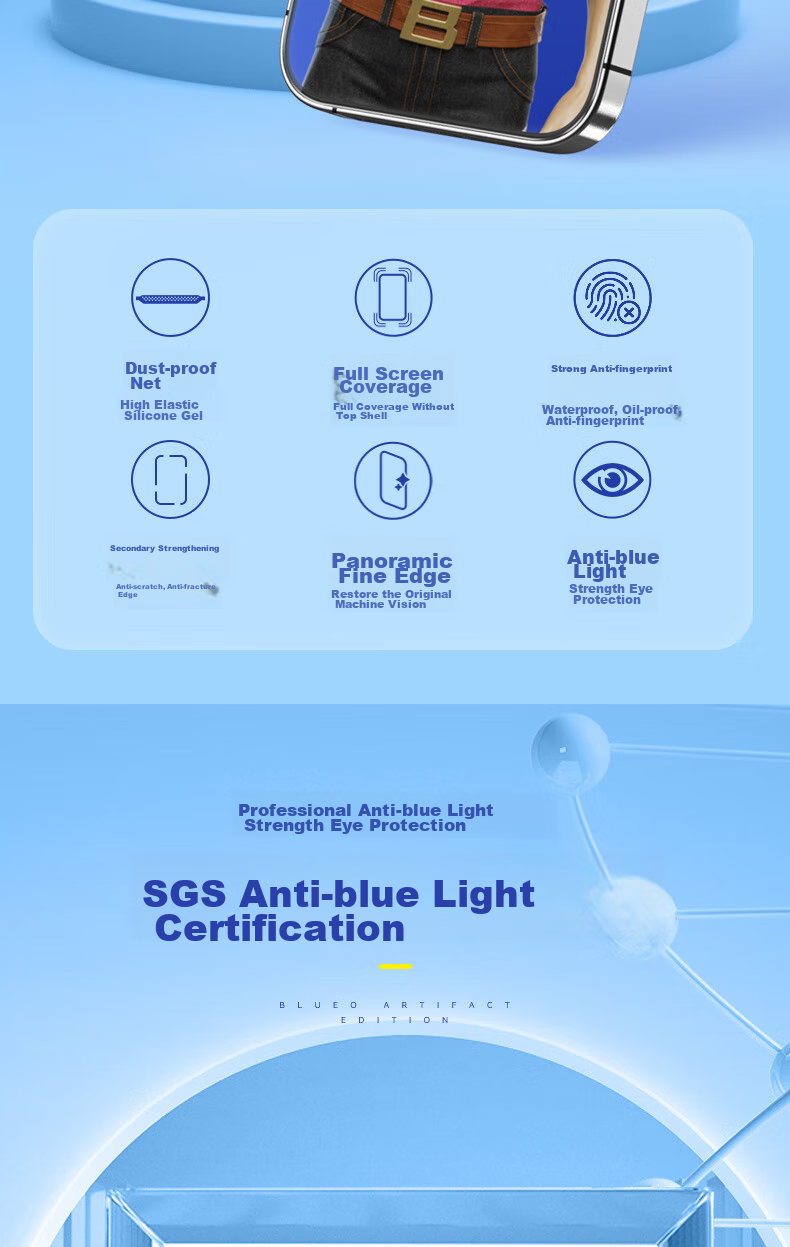 Lanxingxiansheng Tempered Glass Screen Protector for Apple IPhone 14 Plus, Anti-Blue Light IPhone 13 Pro Max Phone Film, Eye Protection Screen Protector 3