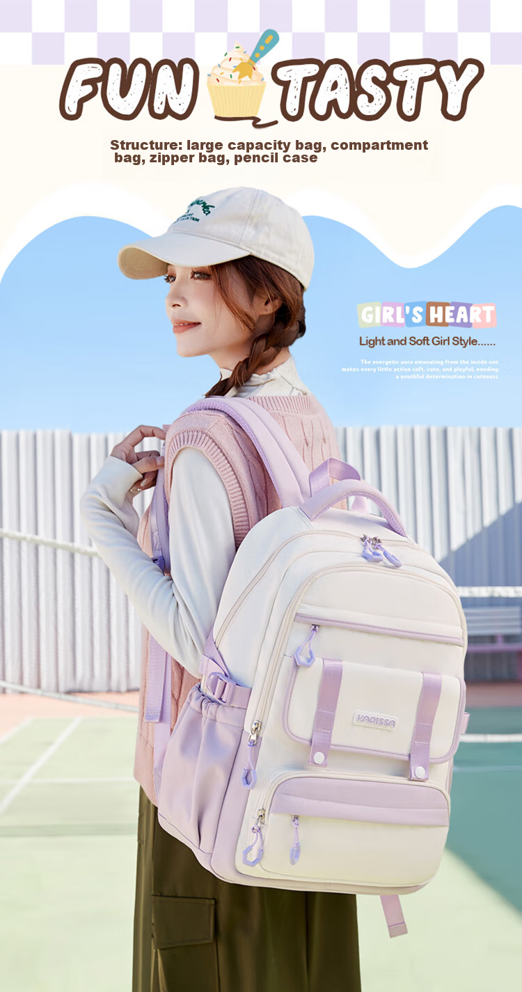 COOLBABY Middle School Student Backpack with Large Capacity And Multiple Compartments, Girls' High School Student Shoulder Bag, Karisha Series 1