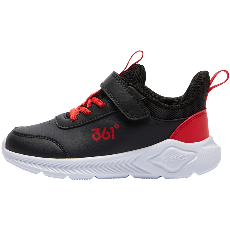 361° Children's Shoes, Kids' Sports Shoes, Winter 2025, for Boys And Girls Aged 3-14, Leather School Running Shoes, Black Size 29