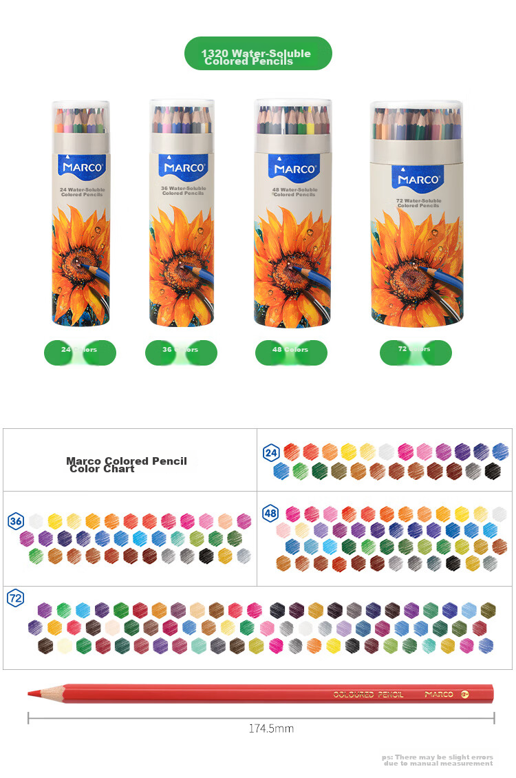 MARCO Oil-Based Erasable Colored Pencils, 36-Pack, for Students, Children, Boys And Girls, Beginner Drawing, Coloring, Art Supplies, Painting Tools, Art Materials, Birthday Gift, Back-To Set 12
