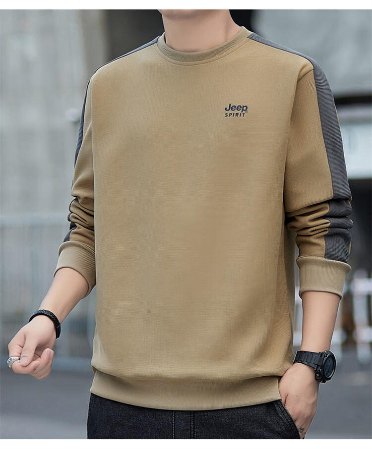 JEEP SPIRIT Men's Waffle Knit Long-Sleeve T-Shirt, Loose Casual Trendy Men's Top for Spring And Autum 15