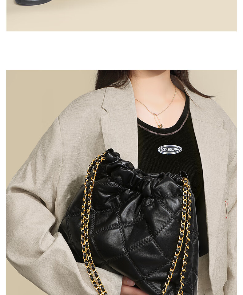 Viney Leather Handbag, Women's Commuter Chain Bucket Bag, Light Luxury Shoulder Bag, Practical Birthday And Mother's Day Gift for Mom 3