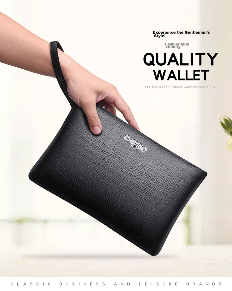 CARTELO Men's Clutch, Business Fashion Soft Top-Grain Leather Envelope Bag, Handheld Clutch, Large Capacity Purse, Gift 2