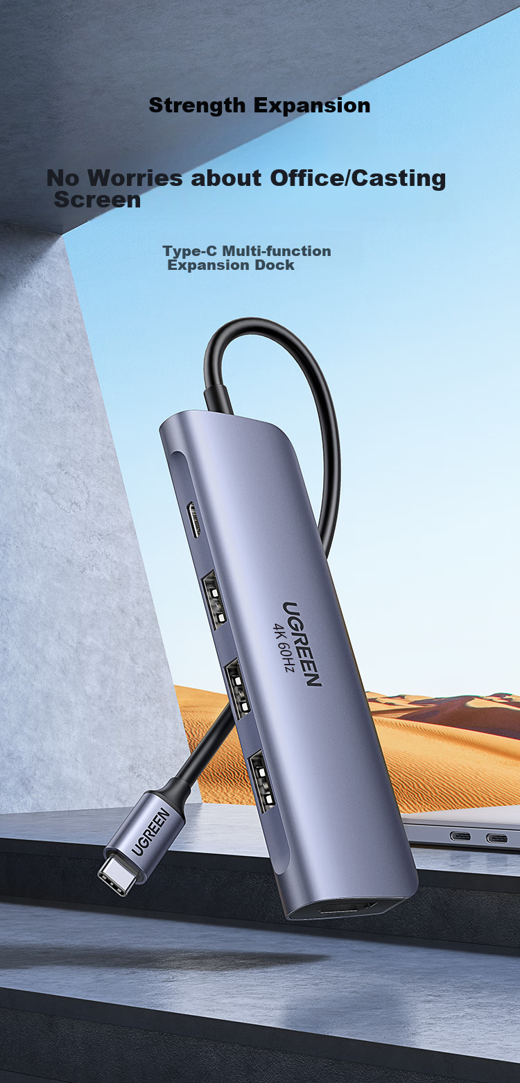 UGREEN Type-C Expansion Dock, 4K 60Hz Hub, USB Multi-Port Adapter, HDMI 2.0 Female Converter, Compatible with Apple Laptops, Mac Computers, IPad Pro, And Smartphones 1