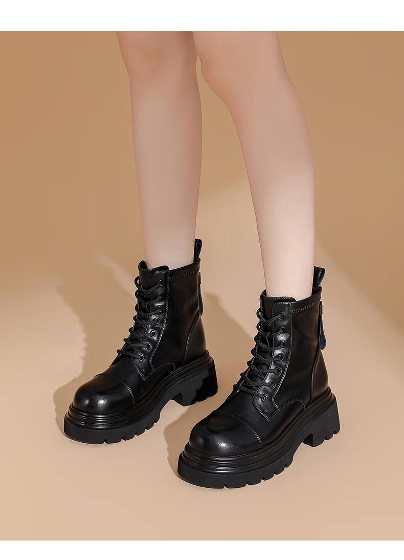Daphne British Style Women's Ankle Boots Small Size Thick Sole Lace-up Martin Boots Black Sweet Cool Trendy Short Boots Brown 35 7