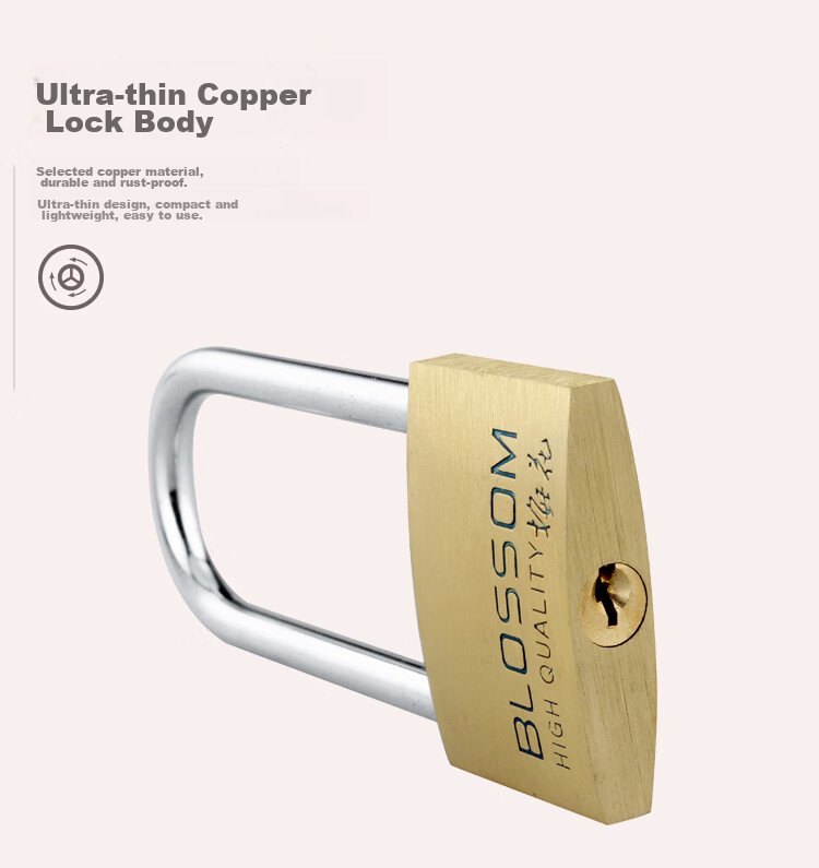 BLOSSOM Copper Padlock, U-Shaped Lock, Waterproof And Rust-Resistant Long-Shaft Door Lock, Cabinet Door Lock 55MM BC076L 5